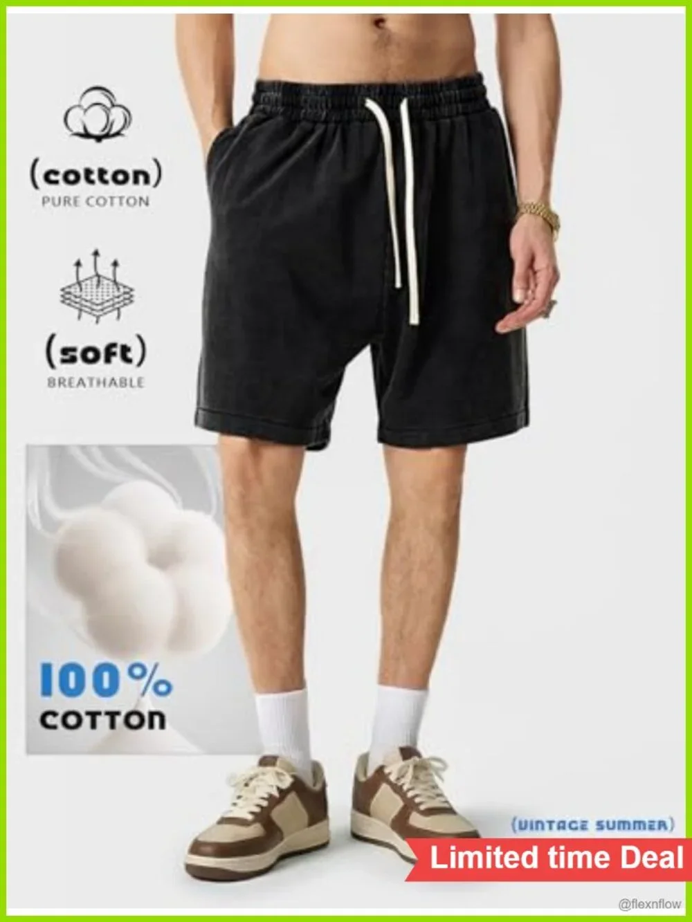 Mens Cotton Sweat Shorts Acid Wash Drawstring Athletic Workout